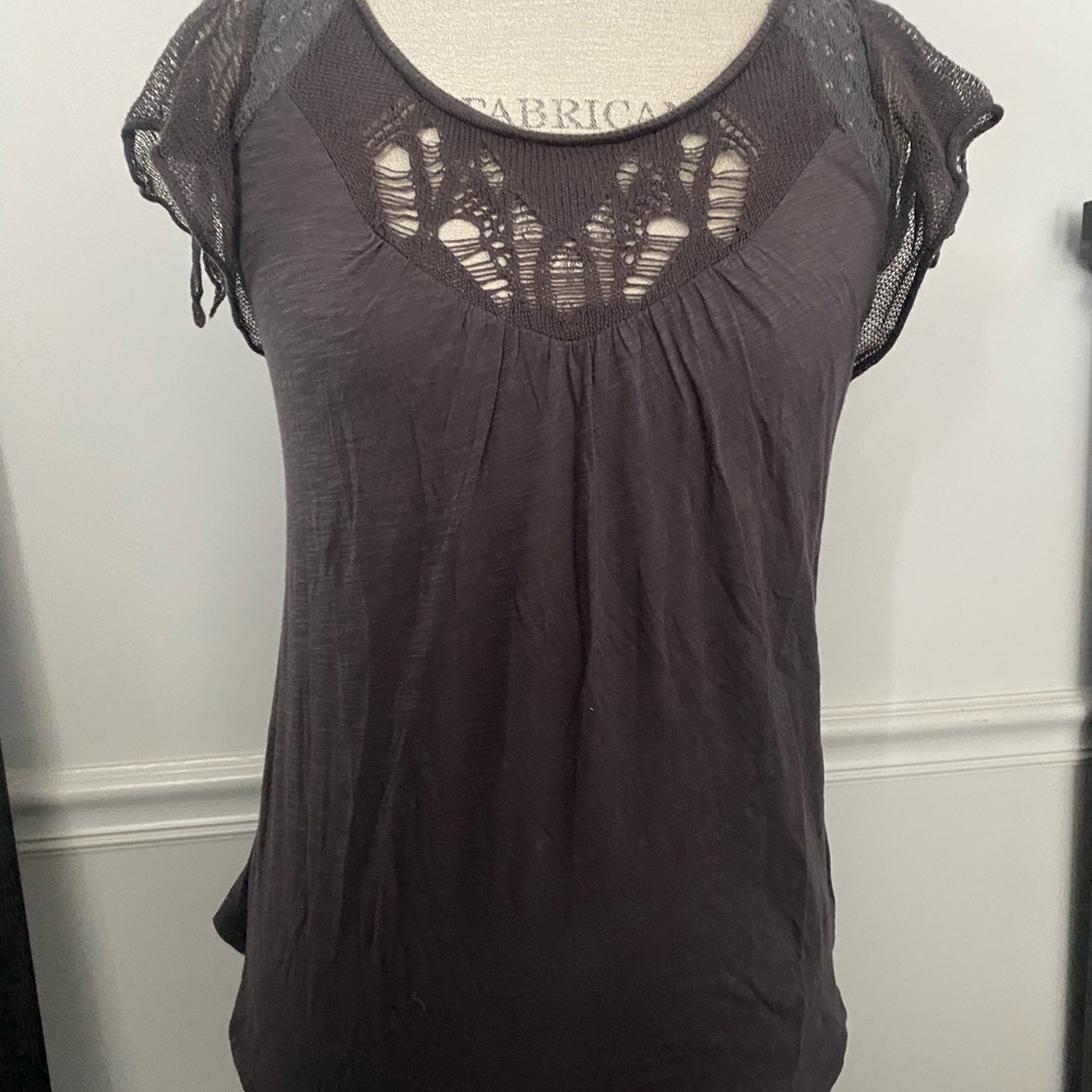 Anthropologie Charcoal Lace Accent Blouse